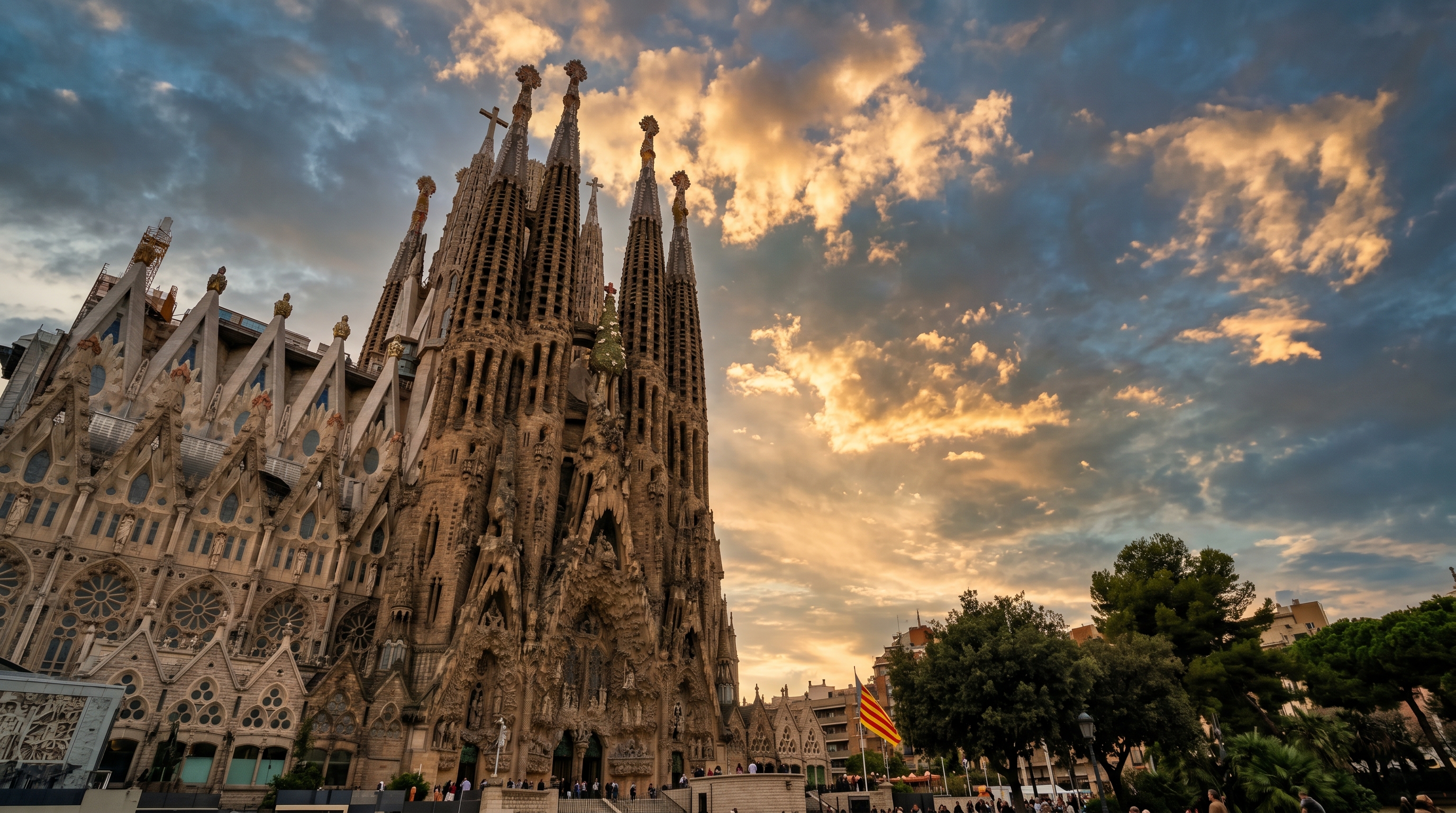 Sagrada Família cathedral at golden hour, Barcelona