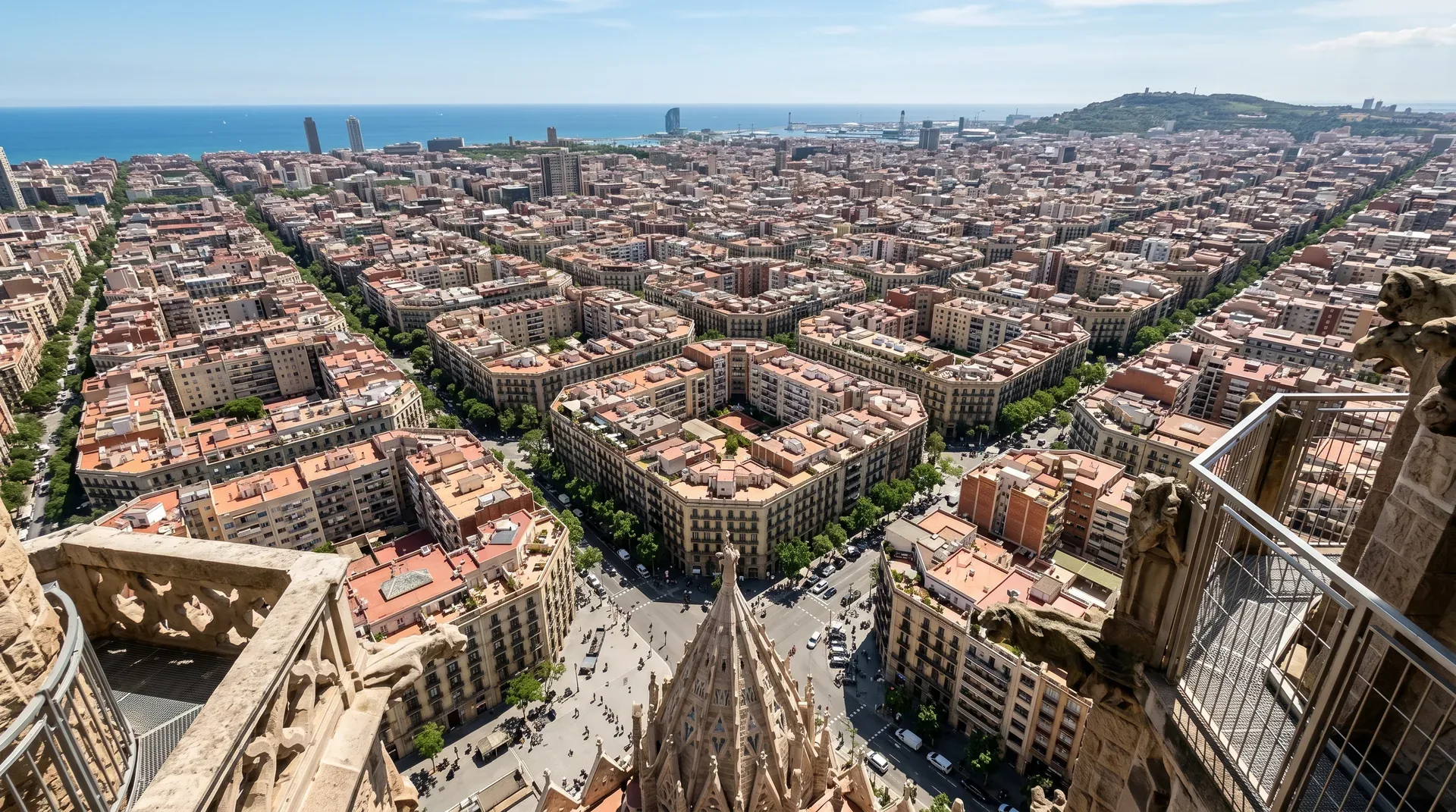View from the Sagrada Família towers over Barcelona's Eixample grid